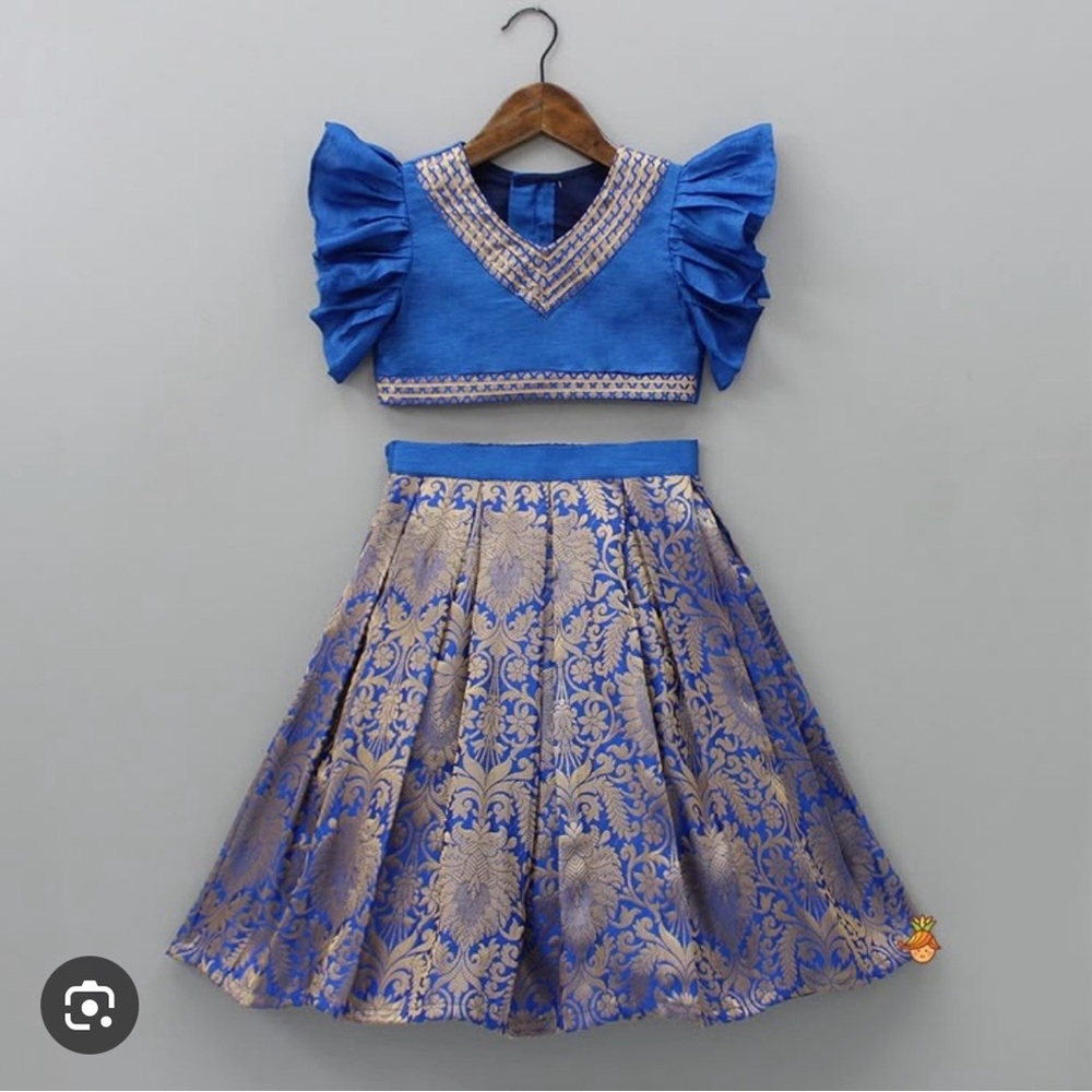 Royal Blue and Gold Girls Matching Set with Puff Sleeve Top